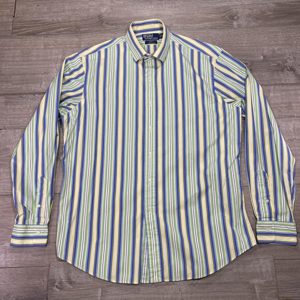 Polo Ralph Lauren Dress Shirt Mens XL Multicolor Stripe Regent‎ Custom Fit